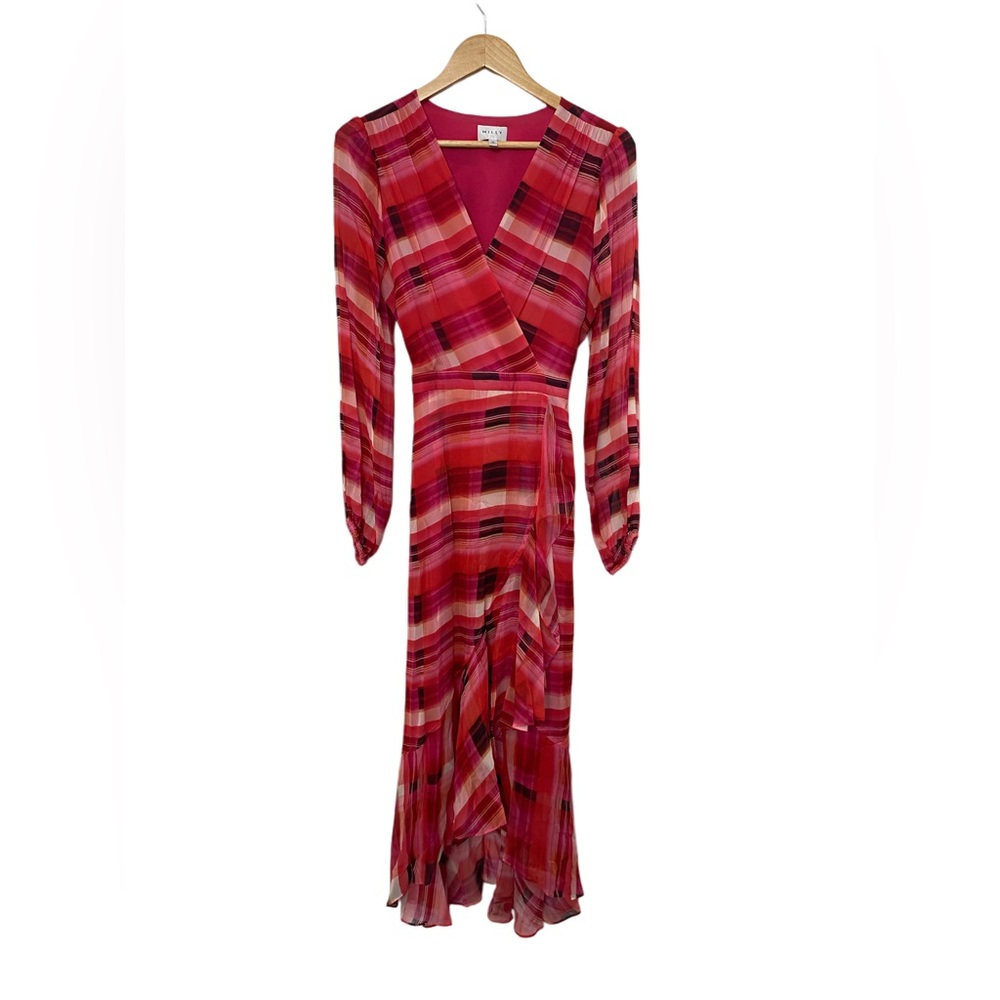 Women’s Milly Halley Plaid Ruffle Wrap Midi Dress